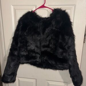 Fashion Nova Black Faux Fur Cropped Teddy Jacket
